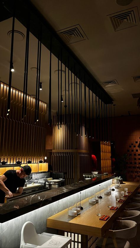 Sushi Restaurant Aesthetic Interior, Sushi Restraunt, Sushi Aesthetic Restaurant, Sushi Restaurant Aesthetic, Sushi Bar Design, Japanese Ramen Restaurant, Sushi Express, Sushi House, Japanese Restaurant Design