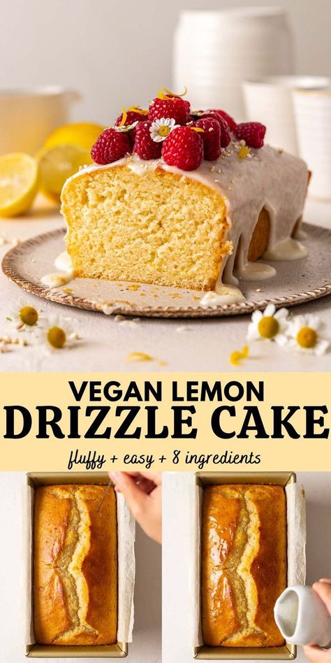 Vegan Spring Dessert, Vegan Lemon Desserts, Vegan Lemon Drizzle Cake, Vegan Healing, Vegan Lemon Cake, Lemon Cake Easy, Gf Baking, Vegan Baking Recipes, Lemon Drizzle Cake