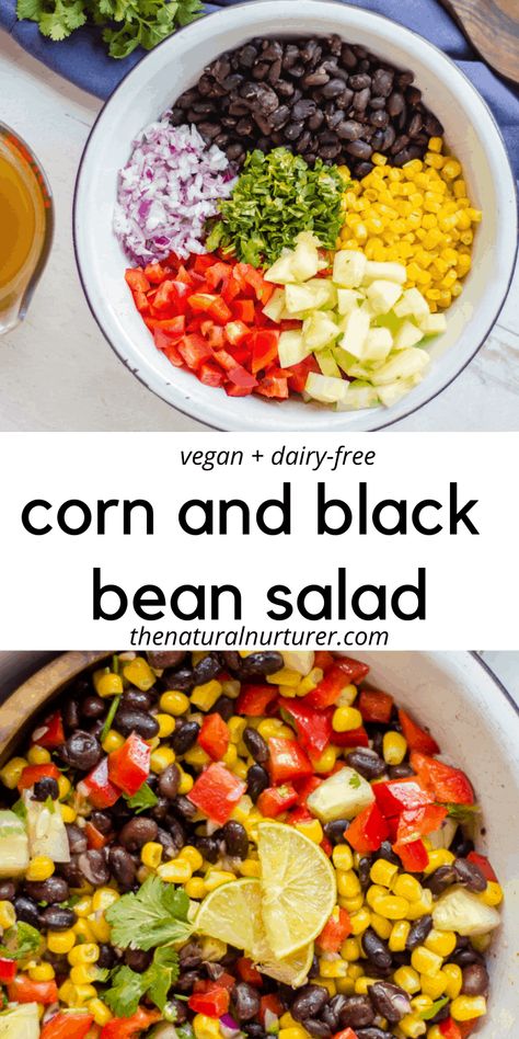 Corn and Black Bean Salad is the perfect, easy salad to serve at as a side to any meal that is delicious cold. Naturally dairy-free, gluten free vegetarian and vegan. #healthysalad #easysalad #thenaturalnurturer #veggieloaded Corn Black Bean Salad, Corn And Black Bean Salad, Corn And Bean Salad, Family Meal Planning Healthy, Corn Black Bean, Natural Nurturer, Black Bean Corn Salad, Corn And Black Bean, Black Bean Salad Recipe