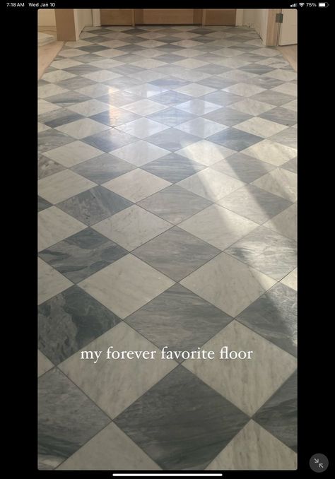 Marble Foyer Floor, Farmhouse Updates, Tiled Entrance, Checkered Floor Kitchen, Dark Home Aesthetic, Marble Inlay Floor, Checkered Tile, Refresh Home, Stone Backsplash Kitchen