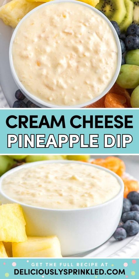 Whip up this easy cream cheese pineapple dip! No matter what you serve with this summer party appetizer, it will become an instant favorite. Light and fluffy with a sweet, creamy taste, this fruit dip recipe is also one of the best summer desserts! Sweet Fruit Dip, Cool Whip Fruit Dip, Pineapple Dessert Easy, Baked Fruit Desserts, Pineapple Dip, Pineapple Fluff, Easy Fruit Dip, Chip Dip Recipes, Dessert Dip Recipes