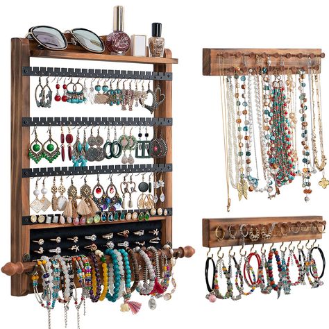 PRICES MAY VARY. 【𝐏𝐚𝐭𝐞𝐧𝐭 𝐖𝐚𝐥𝐥 𝐉𝐞𝐰𝐞𝐥𝐫𝐲 𝐎𝐫𝐠𝐚𝐧𝐢𝐳𝐞𝐫】 This wall jewelry organizer is designed by professional design team and applied for a patent in the US. It’s the only one you can find in the market. 【𝐒𝐞𝐭 𝐨𝐟 𝟑 𝐖𝐚𝐥𝐥-𝐦𝐨𝐮𝐧𝐭𝐞𝐝 𝐉𝐞𝐰𝐞𝐥𝐫𝐲 𝐎𝐫𝐠𝐚𝐧𝐢𝐳𝐞𝐫】 1 earring organizer with 80 holes and 84 slots and 2 necklace rack. Perfect for display and keep jewelry easily to access. 【𝐑𝐮𝐬𝐭𝐢𝐜 𝐖𝐨𝐨𝐝𝐞𝐧 𝐖𝐚𝐥𝐥 𝐉𝐞𝐰𝐞𝐥𝐫𝐲 𝐎𝐫𝐠𝐚𝐧𝐢𝐳𝐞𝐫】This je Rustic Jewelry Organizer, Wall Jewelry Organizer, Jewelry Holder Wall, Jewellery Storage Display, Wall Mount Jewelry Organizer, Jewelry Hooks, Pine Walls, Jewelry Organizer Wall, Jewelry Wall