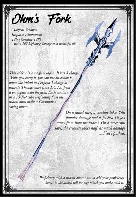 Dnd 5e Homebrew Trident, Dnd 5e Magic Trident, Dnd Trident, Fantasy Trident, Dnd Spear, Homebrew Items, Dungeons And Dragons Rules, Dnd Druid, Dnd Items