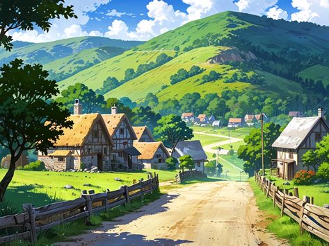 A fantasy village background hilly painterly dirt road 2 Dirt Road Drawing, Road Drawing, Village Background, Fantasy Village, Clothing Design Sketches, Marketing Advertising, Dirt Road, Landscape Illustration, Clothing Design