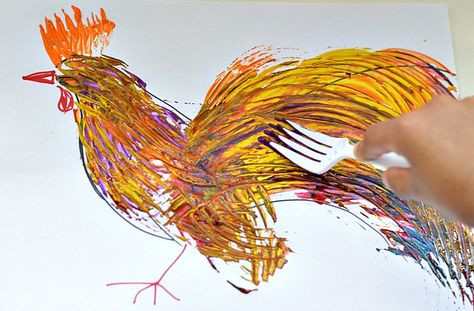 Chinese New Year Kids, Rooster Craft, Animal Art Projects, Painting Kids, Chinese New Year Crafts, Rooster Art, Ecole Art, Homeschool Art, Kindergarten Art