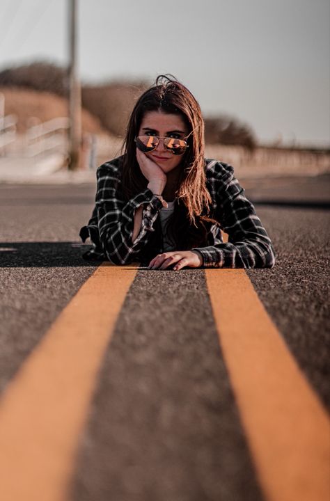 Road / Street Portrait Road Portrait Photography, Road Side Photography Poses, Road Photography Poses Women, Road Poses Photography, Middle Of The Road Photoshoot, Road Pictures Ideas Photo Shoot, Road Photoshoot Ideas, Dirt Road Photoshoot, Road Poses