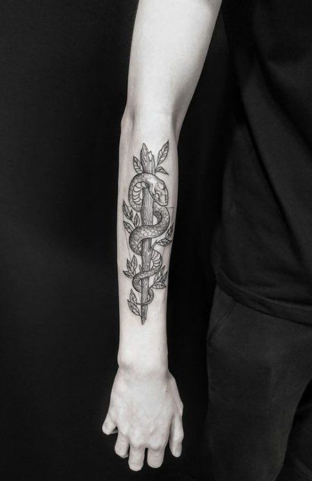 Snake Dotwork, Lower Arm Tattoo Men, Back Of Forearm Tattoo, Lower Arm Tattoos, Outer Forearm Tattoo, Simple Forearm Tattoos, Back Of Arm Tattoo, Tattoos Men, Small Forearm Tattoos