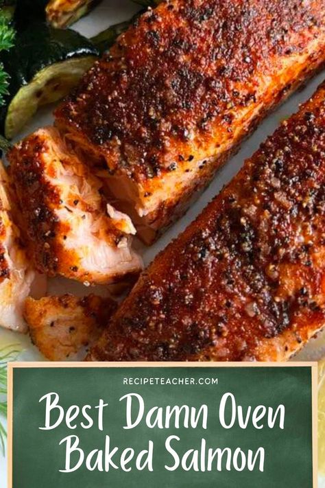 This quick and easy oven baked salmon filet is full of flavor, tender, moist and incredibly delicious! Visit the blog to make it! Baked Salmon Filets, Salmon Recipes Oven, Salmon Recipes Baked Healthy, Oven Baked Salmon, Fish Dinner Recipes, Easy Salmon Recipes, Easy Salmon, Fish Recipes Healthy, Baked Salmon Recipes