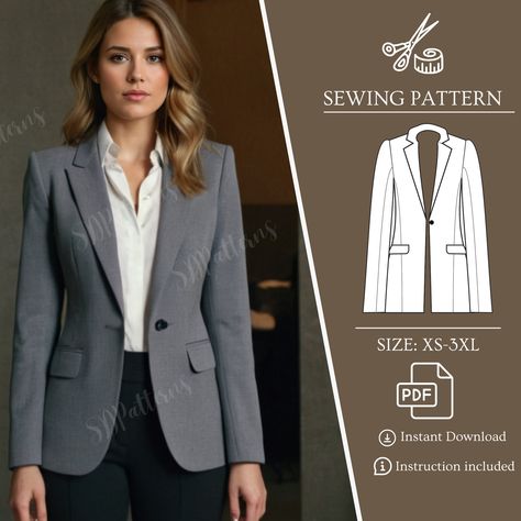 Get a big discount with the Bundle Shop Pattern: https://www.etsy.com/listing/1695033562/Classic Blazer Sewing Pattern, Buttons Jacket, Jacket, Pockets Blazer, Sewing Pattern Women PDF, Instant Download XS-3XL Size Pattern Printing instructions: Use a regular printer, keeping the original page size (American Letter) or A0 Download contains several PDF files, including the pattern and sewing instructions. Sewing instructions: This pattern is of intermediate complexity, but it is recommended that Blazer Sewing Pattern, Blazer Sewing, Sewing Pattern Women, Clothing Pattern Design, Women's Sewing Pattern, Blazer Pattern, Diy Jacket, Jacket Pattern Sewing, Techniques Couture