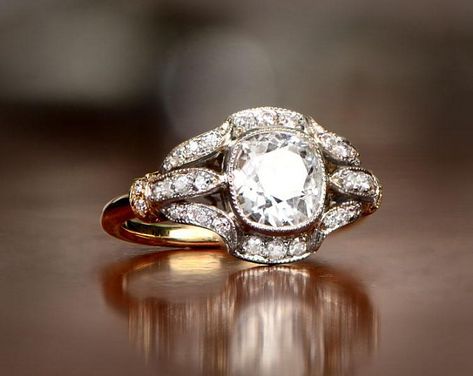 Pretty Engagement Rings, Cushion Cut Diamond Engagement Ring, Vintage Diamond Ring, Vintage Art Deco Rings, Cushion Cut Moissanite, Cushion Cut Diamond, Bezel Set Ring, Deco Engagement Ring, Jewelry Images