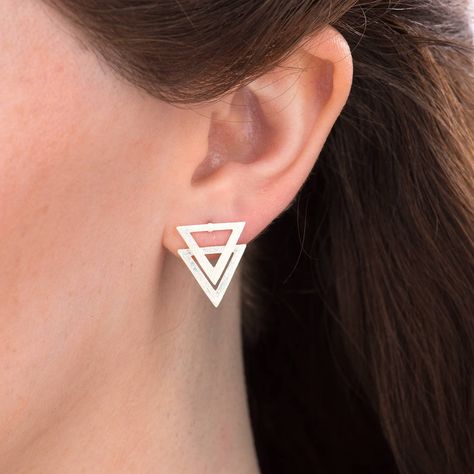 Brushed Silver Double Triangle Earrings by Scream Pretty Silver Triangle Earrings, Pebble Ring, Double Triangle, Large Silver Hoop Earrings, Silver Circle Earrings, Handmade Clay Jewelry, Gem Earrings, Moonstone Earrings, Triangle Earrings