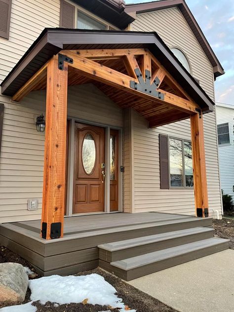 Craftsman Covered Porch, Front Porch Gazebo Ideas, Diy Covered Front Porch, Exposed Beam Front Porch, Front Porch With Gable Roof, Front Gable Porch Entrance, Gable End Porch, Gable Roof Porch, Rustic Farmhouse Front Porches