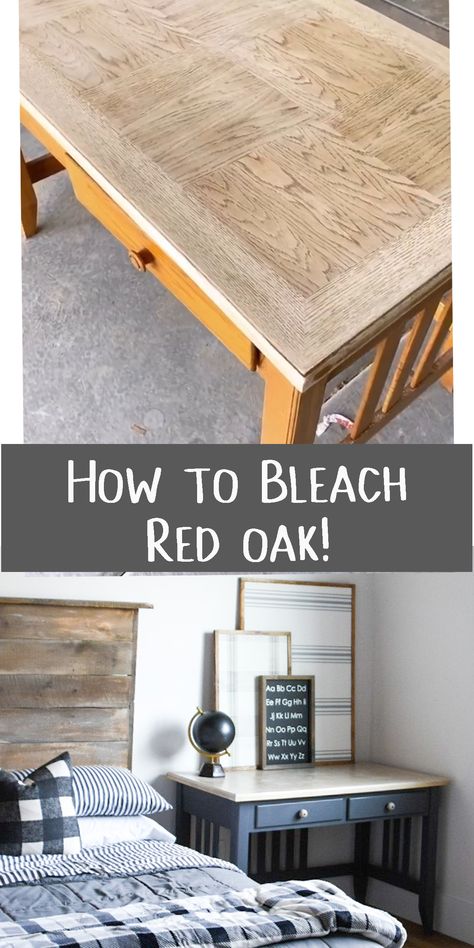 Have some dated red oak furniture? Don't throw it out, just bleach it. Head over to my blog for all the supplies and details on how to bleach wood! How To Bleach Oak Furniture, Strip Oak Furniture, How To Get The Red Out Of Wood, Refinished Oak Furniture, Bleaching Oak Furniture, Painted Oak Furniture, Bleached Oak Furniture, Refinish Oak Furniture, Bleach Red Oak