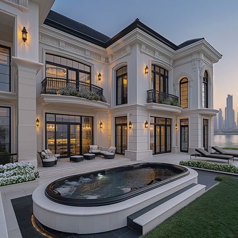 House Luxurious Mansions Interior, Classic Villa Exterior, Luxurious Mansions, Sky Window, French Mansion, Mansion Aesthetic, Luxury Homes Exterior, Mediterranean Mansion, Dubai Houses