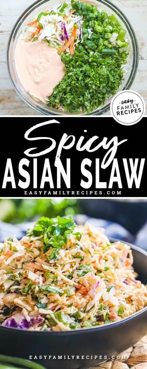 Easy Asian Slaw Recipe, Spicy Coleslaw Recipe, Slaw For Tacos, Asian Coleslaw Recipe, Creamy Slaw, Asian Slaw Recipe, Spicy Coleslaw, Salads Bowls, Asian Coleslaw