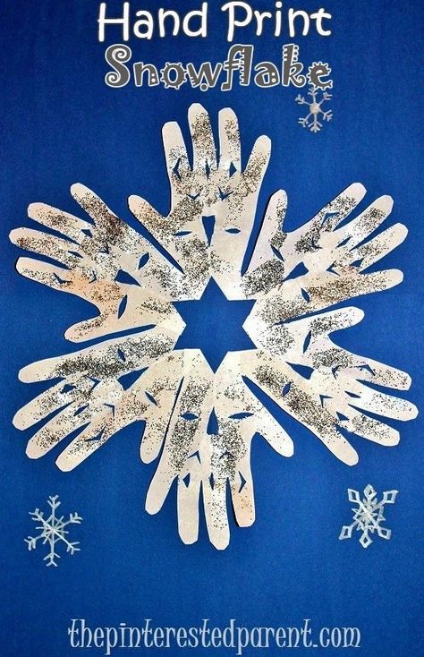 70 Christmas Crafts for Toddlers that'll help you both treasure the beautiful season - Hike n Dip Snowflake Handprint, Juleverksted For Barn, Easy Winter Crafts, Winter Crafts Preschool, Snowflakes Art, January Crafts, Snowflake Craft, Christmas Crafts For Toddlers, Handprint Crafts