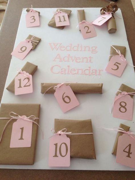 35+ DIY Wedding Advent Calendar Gifts for Counting Down to I Do | HubPages Wedding Advent Calendar, Inexpensive Wedding Gifts, Diy Wedding Presents, Creative Bridal Shower Ideas, Bride Survival Kit, Cute Bridal Shower Gifts, Presents For The Bride, Wedding Present Ideas, Countdown Gifts