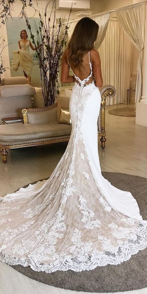 open back mermaid wedding dress 2 Soft Mermaid Wedding Dress, Open Back Mermaid Wedding Dress, Fitted Lace Wedding Dress, Wedding Dress Gallery, Dress Alterations, Fit And Flare Wedding Dress, White Wedding Dress, Fitted Wedding Dress, Lace Wedding Dresses