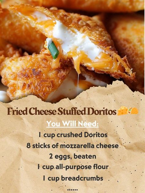 Fried Cheese Stuffed Doritos Recipe, Fried Cheese Stuffed Doritos, Dorito Recipes Ideas, Stuffed Doritos, Appertiser Ideas, Doritos Recipes, Fried Cheese, Super Easy Dinner, Loaded Nachos