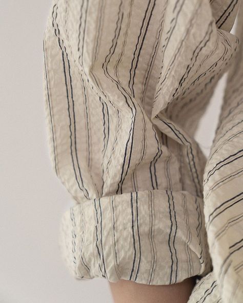 NOTHING WRITTEN’s Instagram photo: “*Seersucker shirts in stripe wave (Released on 1pm 18th May)” Seersucker Aesthetic, Nothing Written, Seersucker Shirt, Year 3, Resort Collection, Textile Design, Wrap Dress, Stripes, Textiles