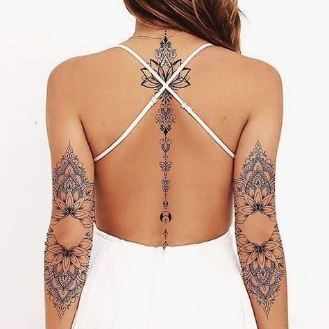 Spine Tattoos For Women, Back Tattoo Women, Spine Tattoos, Elegant Tattoos, Flower Tattoo Designs, Mom Tattoos, Henna Tattoo Designs, Back Tattoos, Dope Tattoos