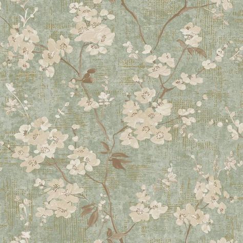 Anethe Blossom Sage Green & Cream Paul Moneypenny Collection Wallpaper A72303 Sage Green Living Room Decor, Marker Inspiration, Monochromatic Scheme, Full Wallpaper, Sage Wallpaper, Hallway Makeover, Blossom Wallpaper, Lockscreen Ios, Sage Green Wallpaper