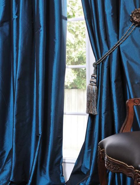 Peock blue Royal Blue Curtains Living Room, Silk Curtains Bedroom, Blue Silk Curtains, Grey Curtains Bedroom, Blue Grey Curtains, Royal Blue Curtains, 108 Inch Curtains, Blue Curtains Living Room, Home Office Doors