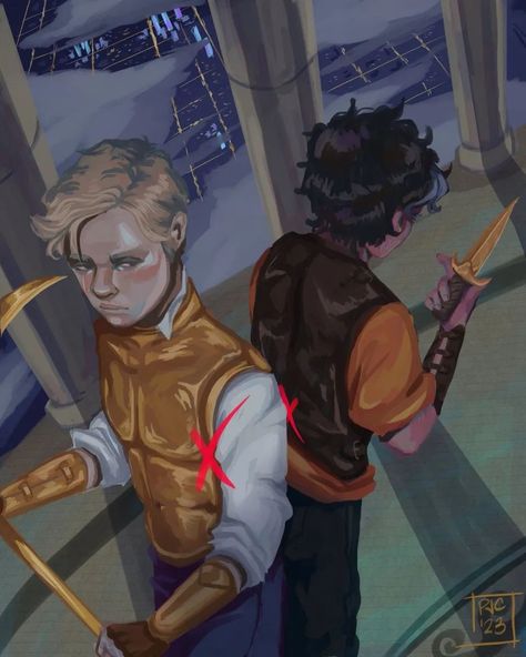 Art by @phojoco on Insta Luke Castellan And Percy Jackson, Percy And Luke Fanart, Luke Pjo Fanart, Luke Percy Jackson Fan Art, King Of Swords Reversed, Luke Castellan Fan Art, Pjo Fanart, King Of Swords, The Last Olympian