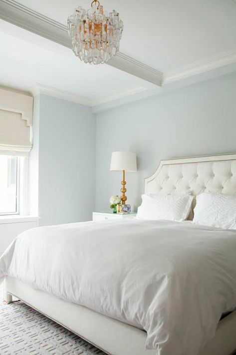 The Best Calming Bedroom Colors Powder Blue Bedroom, Pale Blue Bedrooms, Calming Bedroom Colors, Light Blue Bedroom, Blue Bedroom Walls, Light Blue Walls, Calming Bedroom, Transitional Bedroom, Ikea Bed