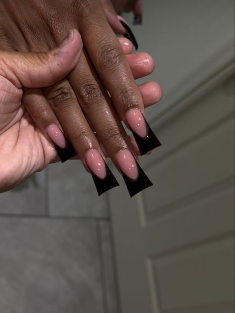 Duck Nails Black French, Long Square Black French Tip Nails, Duck Tip Nails Long, Duck Tips Acrylic Nails, Acrylic Nails Ideas Black Women, Short Black French Tip Duck Nails, Duck Nails Acrylic Black, Black French Tip Nails Duck, Extra Birthday Nails Black