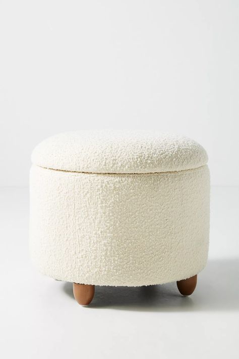 Boucle Louise Storage Ottoman | Anthropologie Anthropologie Bedroom Inspirations, Storage Pouf, Aesthetic Advice, Wfh Office, Styling Services, Room Revamp, Makeup Stool, Dressing Stool, Small Ottoman