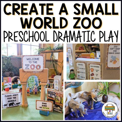 Create a Small World Zoo For Preschoolers - Pre-K Printable Fun Zoo Activity Preschool, Animal Dramatic Play Preschool, Zoo Dramatic Play, Zoo Set Up Preschool, Zoo Centers Preschool, Zoo Dramatic Play Preschool, Zoo Role Play Area, Zoo Curriculum Preschool, Zoo Small World Play