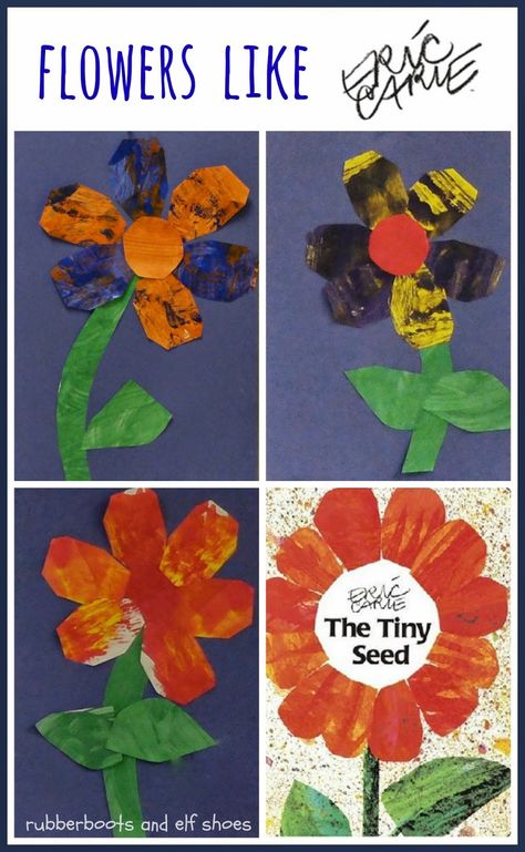 Paint flowers like Eric Carle. Extension activity for The Tiny Seed. Flowers Activity, Eric Carle Crafts, Eric Carle Art, Eric Carle Activities, Spring Kindergarten, Plants Unit, The Tiny Seed, Elf Shoes, Spring Preschool