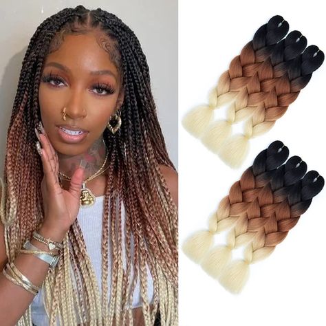 Ombre Braids On Dark Skin Women, Ombre Braiding Hair, Crochet Braiding Hair, Jumbo Braiding Hair, Hair For Women, Jumbo Braids, Twist Braid Hairstyles, Crochet Braids Hairstyles, Black Ombre