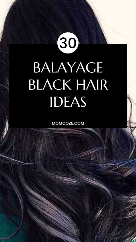 Feel the gentle kisses from the sun with these stunning balayage on black hair ideas, and switch the summer mode on. Black Hair Hairstyles, Ashy Blonde Balayage, Dark Black Hair, Black Hair Balayage, Black Hair With Highlights, Black Hair Color, Brunette Balayage Hair, Low Maintenance Hair, Long Dark Hair