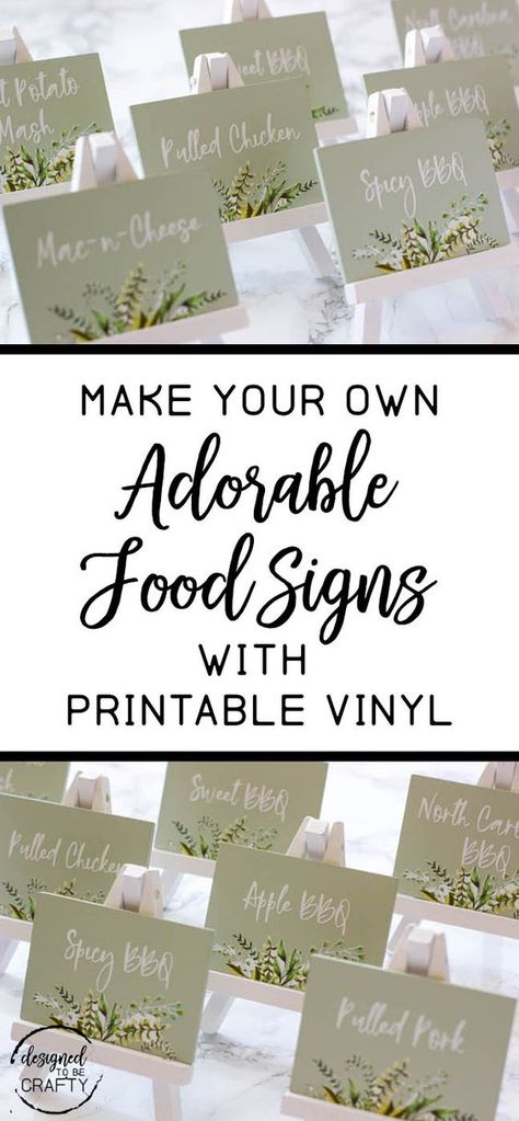 How to make adorable food label signs with printable vinyl Diy Labels Printable, Diy Buffet, Party Food Signs, Diy Party Food, Ideas For Crafts, Recipes Using Bananas, Adorable Food, Diy Label, Decluttering And Organizing