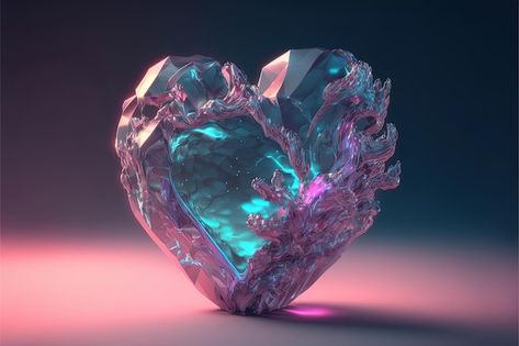 Photo heart 3d in crystal cyan pink colo... | Premium Photo #Freepik #photo #diamond-heart #pink-diamond #crystal #diamond Crystal Heart Art, Futuristic Color, Glowing Crystal, Heart Photos, Heart Of Love, Heart 3d, Pink Color Schemes, Avatar The Last Airbender Art, Valentines Day Background