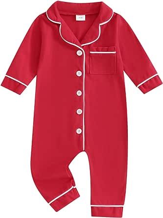 Baby Girl Boy Pajamas Romper Button-Up One-Piece Pajamas Onesie Footie Red Christmas Pjs Newborn Hospital Clothes Hospital Clothes, Baby Christmas Pajamas, Baby Christmas Onesie, Boy Pajamas, Baby Pjs, Silk Pjs, Girls Pjs, Red Pajamas, Christmas Onesie