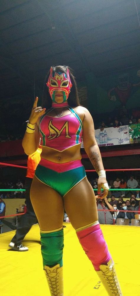 Lucha Libre Costume Women, Luchadora Costume, 80s Wrestlers Costume, Female Wrestling Outfits, Female Wrestlers Costume, Wwe Wrestlers Costumes, Female Luchador, Latina Costumes, Crazy Reference