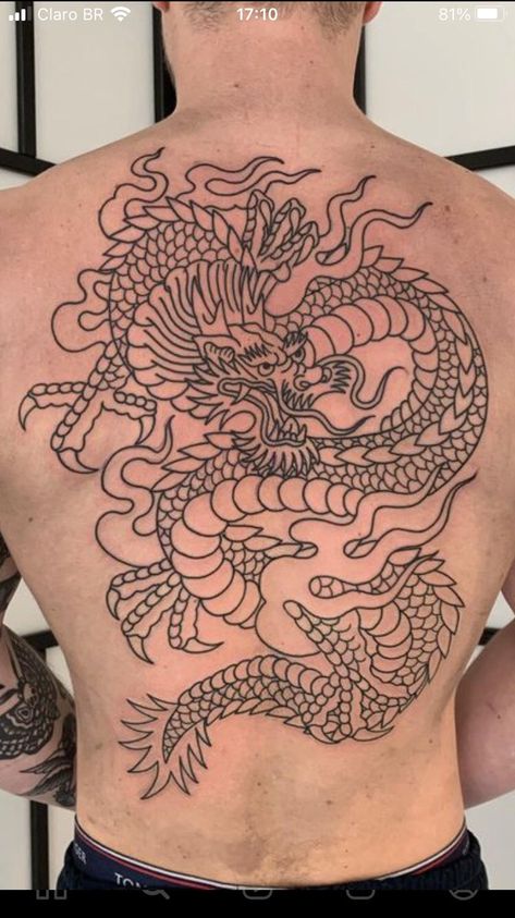 Men’s Back Tattoo Dragon, Traditional Dragon Back Tattoo, Dragon Back Tattoos Men, Dragon Line Tattoo, Dragon Back Tattoo, Dragon Line, Dragon Sleeve, Dragon Sleeve Tattoos, Dragon Tattoos