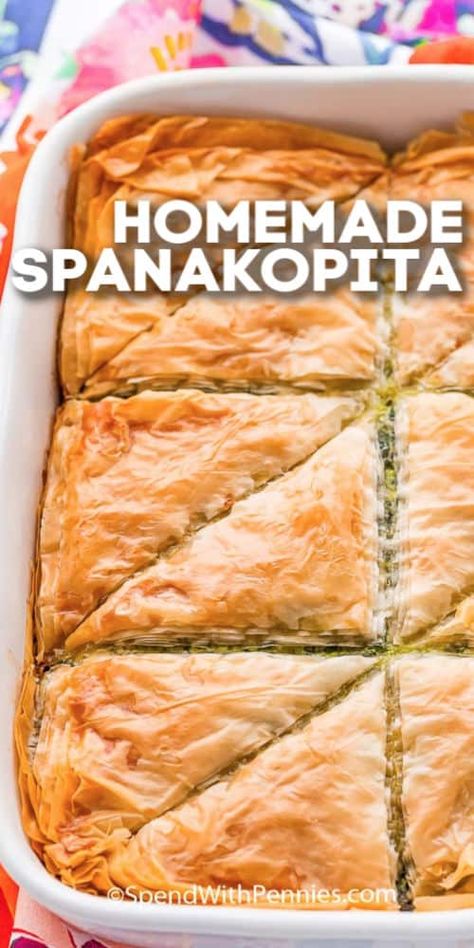 Spanakopita Recipe, Greek Spinach, Phyllo Recipes, Greek Spinach Pie, Greek Recipes Authentic, Greek Dinners, Spinach Pie, Spend With Pennies, Greek Cooking