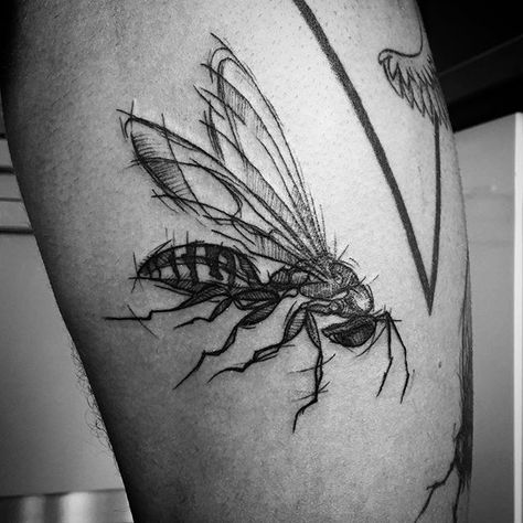 Insect Tattoo Ideas, Wasp Tattoo, Negative Tattoo, Centipede Tattoo, Bison Tattoo, Slavic Tattoo, Ant Tattoo, Polish Tattoos, Lady Bug Tattoo