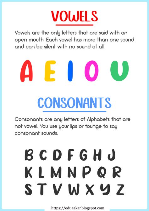 Teach Vowels, Resume Words Skills, Vowel Lessons, Vowel Chart, Vowels And Consonants, Teaching Vowels, Teach English To Kids, Vowel Activities, Cvc Words Kindergarten