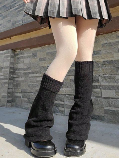 1pair Ladies' Flared Japanese School Style Layered Knitted Leg Warmers Black    Fabric Plain    Women Socks & Hosiery, size features are:Bust: ,Length: ,Sleeve Length: Knitted Boot Cuffs, Knitted Leg Warmers, Knit Boots, Japanese School, School Style, Women Socks, Women Legs, Retro Women, Black Party