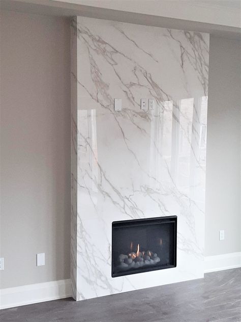 Fireplace: Calacatta Sintered Stone - Marble Trend | Marble, Granite, Tiles | Toronto | Ontario : Marble Trend | Marble, Granite, Tiles | Toronto | Ontario Neolith Calacatta, Decoration Ideas For Birthday, Fireplace Accent Walls, Fireplace Feature Wall, Granite Fireplace, Marble Trend, Granite Tiles, Feature Wall Living Room, Birthday Party At Home