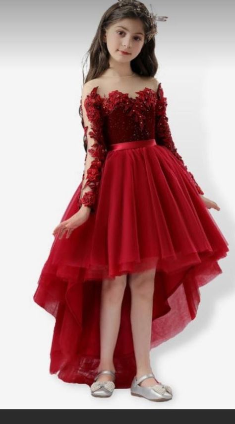 Persephone Wedding, Frock For Teens, Red Dresses For Kids, Vestidos Color Vino, Princess Frocks, Long Back Dress, Kids Prom Dresses, Red Frock, Princess Party Dress