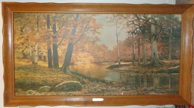 1965 ROBERT WOOD PAINTING AUTUMN BRONZE  LARGE 52X29 WITH FRAME This listing is for an absolutely beautiful, 48 years old art work by the famous Robert Wood. It is in a very good condition. My dad ha Robert Wood Paintings, Old Art Work, Wood Paintings, Robert Wood, Wooded Landscaping, Camping Signs, Large Oil Painting, Wood Painting, Autumn Painting