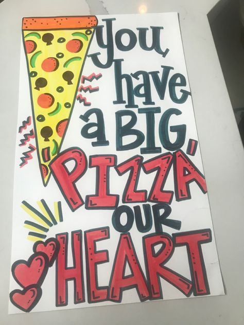 This is a pizza themed poster for Teacher Appreciation Week #thecrazypolkadot #pizzaourheart #teacherappreciation #teacherappreciationgifts #teacherappreciationweekideas #homemade #lettering #houstonlettering #banner #pizzaparty #pizza #birthdayparty Employee Appreciation Ideas, Teacher Appreciation Poster, Teacher Appreciation Week Themes, Teacher Appreciation Themes, Teacher Appreciation Doors, Principal Appreciation, Teacher Morale, Best Employee, Staff Appreciation Week