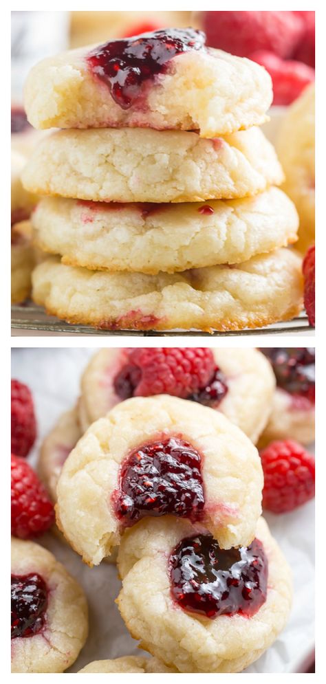 Jam Thumbprint Cookies Easy, Five Ingredient Raspberry Cheesecake Thumbprint Cookies, Rasberry Cookies Thumbprint Easy, Cookie Recipes Raspberry, Raspberry Thumbprints, Cheesecake Thumbprint Cookies, Thumbprint Cookies Christmas, Cookies Thumbprint, Raspberry Thumbprint