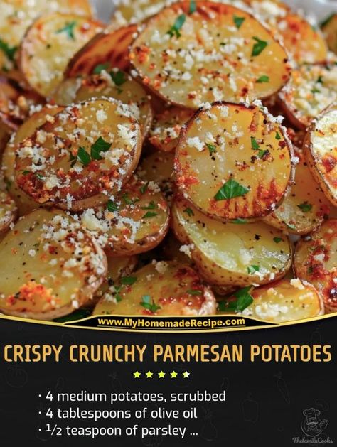 Crispy Crunchy Parmesan Potatoes, Crunchy Parmesan Potatoes, Last Minute Recipes, Gluten Free Sides Dishes, Parmesan Potatoes, Potato Side Dishes, Quick Recipes, Easy Peasy, Parmesan